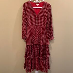 LINED RED MAXI LONG SLEEVE DRESS - V NECK - SIZE SMALL - New Without Tags